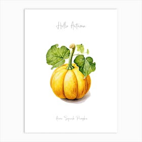 Hello Autumn Acorn Squash Pumpkin Watercolour Illustration 4 Art Print