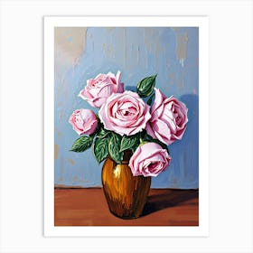 Pink Roses In A Vase Art Print