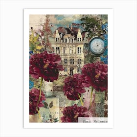 Burgundy Flowers Scrapbook Collage Cottage 1 Art Print