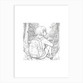 Girl In The Woods Drawing Illustration Art Print