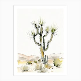 Joshua Trees In Mojave Desert Minimilist Watercolour  (1) Art Print