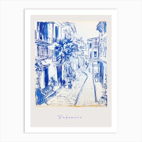 Valencia Spain Mediterranean Blue Drawing Poster Art Print