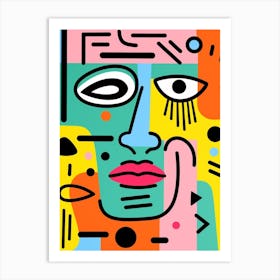 Abstract Pop Art Geometric Colourful Face 4 Art Print