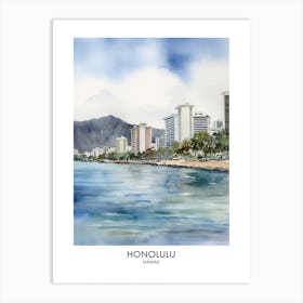 Honolulu 4 Watercolour Travel Poster Art Print
