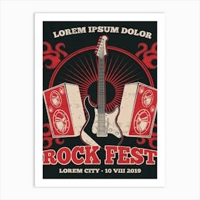 Retro Rock Music Band Poster With Guitar Poster Art Print