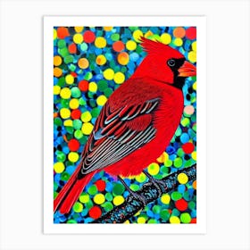 Northern Cardinal Yayoi Kusama Style Illustration Bird Art Print