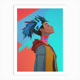 Girl With Colorful Hair Art Print