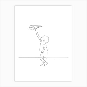 Boy Flying A Paper Airplane Art Print