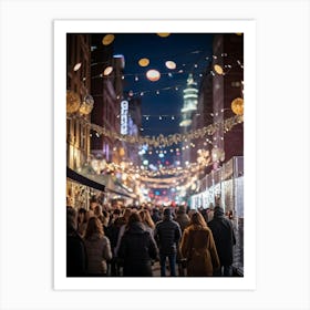 Banner At A Lively New Years Eve Party Drapes Elegantly Across A Bustling Street Strands Of Shiny (3) Art Print