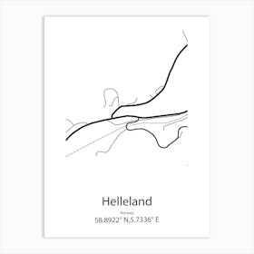 Helleland,Norway Minimalist Map Art Print