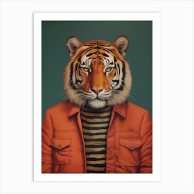 Tiger Illustrations Wearing A Shirt And Hoodie 7 Art Print