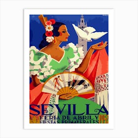 Fiesta in Seville, Spain, Woman With A White Pigeon Art Print