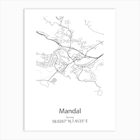 Mandal,Norway Minimalist Map Art Print