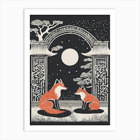 Foxes In The Moonlight Art Print