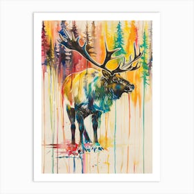 Caribou Colourful Watercolour 1 Art Print