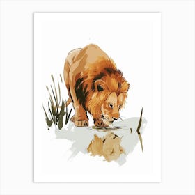 Barbary Lion Drinking From A Water Clipart  4 Art Print