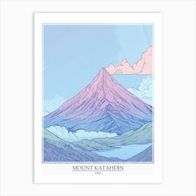 Mount Katahdin Usa Color Line Drawing 3 Poster Art Print