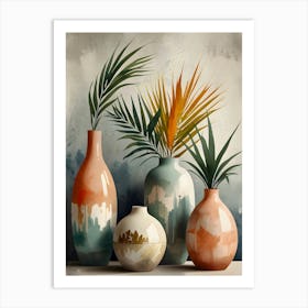 Tropical Vases in Watercolor Hues Art Print