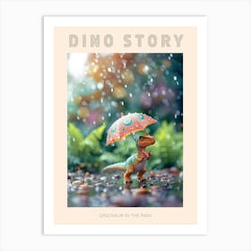 Toy Dinosaur Walking Through The Rain With An Umbrella 2 Poster Art Print