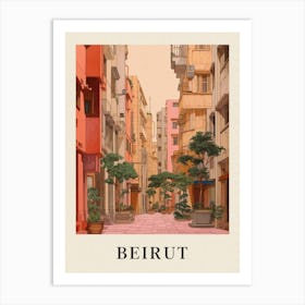 Beirut Lebanon 4 Vintage Pink Travel Illustration Poster Art Print