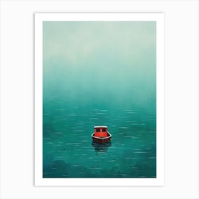 Red Boat In The Fog Art Print