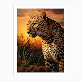 African Leopard Sunset Portrait 3 Art Print