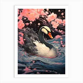 Swan In Water Art Print