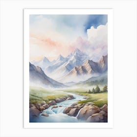 Watercolor Landscape With Mountains 1 Art Print