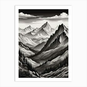 Monochrome Mountain Landscape Art Print (3) Art Print