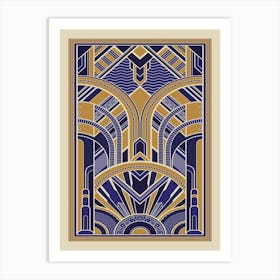 Art Deco Pattern 2 Blue and Gold Art Print