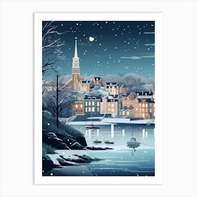 Winter Travel Night Illustration Plymouth United Kingdom 3 Art Print