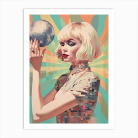 Retro Blond Woman Holding A Disco Ball Art Print