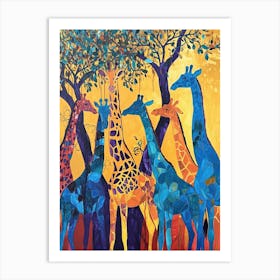 Abstract Giraffe Herd Under The Trees 2 Art Print