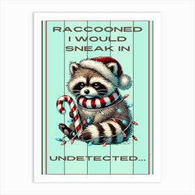 Cute Mint Raccoon in Lights Art Print