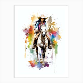 Cowgirl With Horse Illustration 2 Art Print