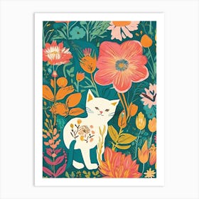 Cat In Flowers Art Print