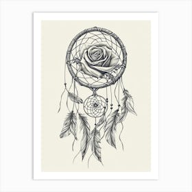 English Rose Dreamcatcher Line Drawing 3 Art Print