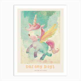 Storybook Style Unicorn With Wings Pastel 2 Poster Art Print