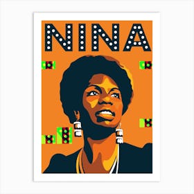 Nina Simone Jazz Icon Orange Art Print