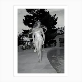 Rita Hayworth Posing In Form Fitting Swimsuit By Her Pool At Home 1940s Art Print