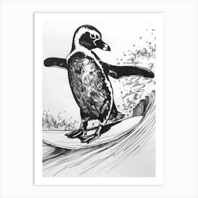 African Penguin Surfing Waves 2 Art Print