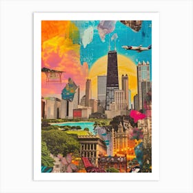 Chicago   Retro Collage Style 2 Art Print