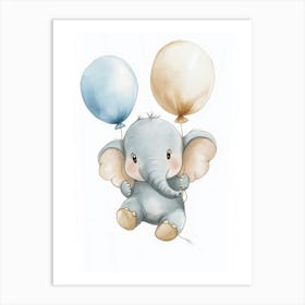 Baby Elephant With Balloons Art Print