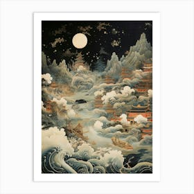 Tsunami Waves Japanese Illustration 4 Art Print