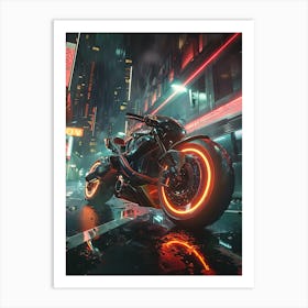 Motorcycle In The Night Art Print