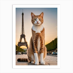 Around the World with Whiskers: Iconic Cat Selfies Eiffel Tower Cat Art Print