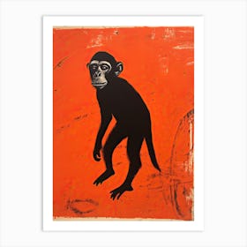 Monkey, Woodblock Animal  Drawing 3 Art Print