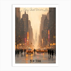 City Just Never Sleeps, minimalist soft tones palette, watercolor poster Art Print