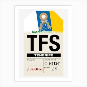 Tenerife (TFS) Canary Islands Vintage Airline Luggage Tag Art Print