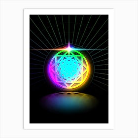 Neon Geometric Glyph in Candy Blue and Pink with Rainbow Sparkle on Black n.0473 Art Print